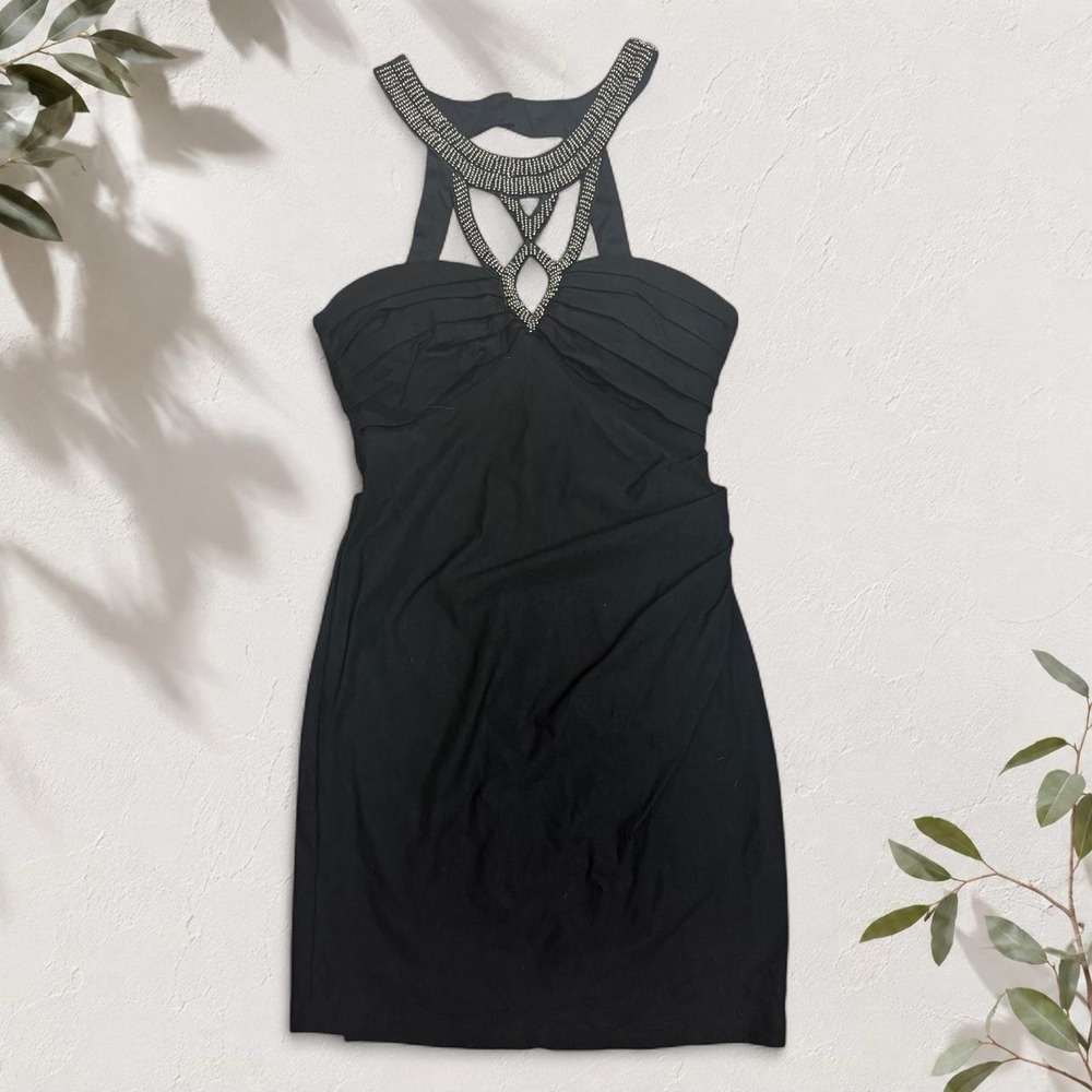 City Triangles Black Bandage Mini Dress Beaded Y2K Glam Bodycon Size 9